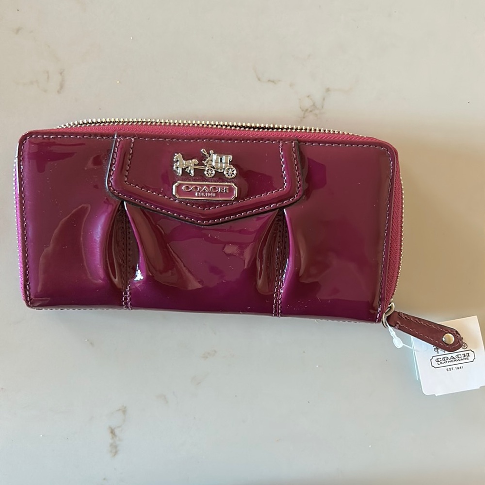 Coach Long Zip Wallet in Patent Leather Magenta